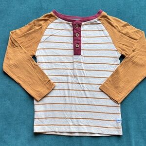Ruggedbutts Kids Striped Long Sleeve Shirt - cream, mustard and maroon
